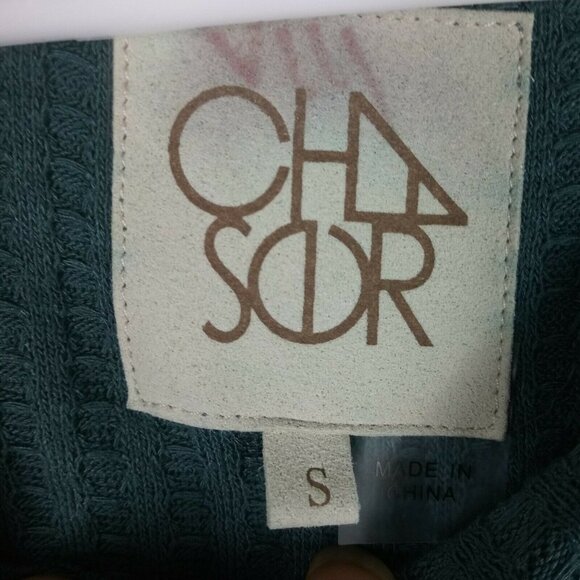 Chaser Womens Waffle Knit Thermal Top Long Sleeve Basil Green Small Button Cuff - Picture 3 of 6